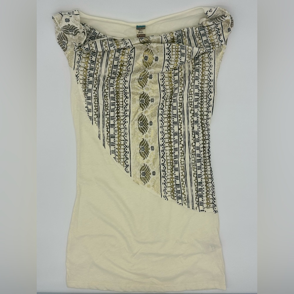 Cream Sleeveless Y2K Free People Top straight neck, gold and black accents NWT